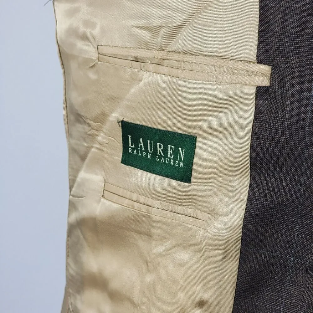 Lauren Ralph Lauren Men's Sport Coat Blazer Two Button Brown Plaid Wool‎ Sz 44L